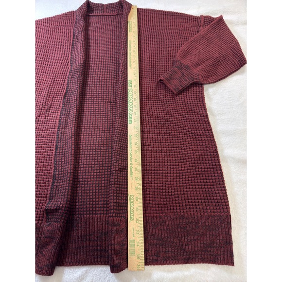 Burgundy Waffle Knit Open Front Cardigan Oversized Longline Sweater Womens 2XL - Picture 5 of 8